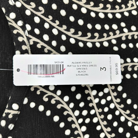 Chico's Short Sleeve Shift Dress Size XL Black Paisley Pullover Ruffle Sleeve - Picture 6 of 8